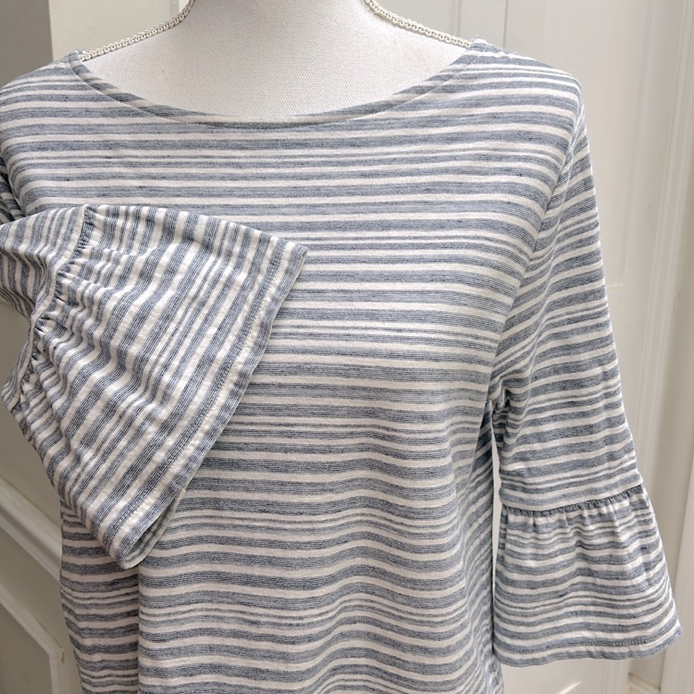 J Jill Womens Ruffle Sleeve Cotton Embroidered Striped Blouse Muted Blue M - Picture 11 of 11